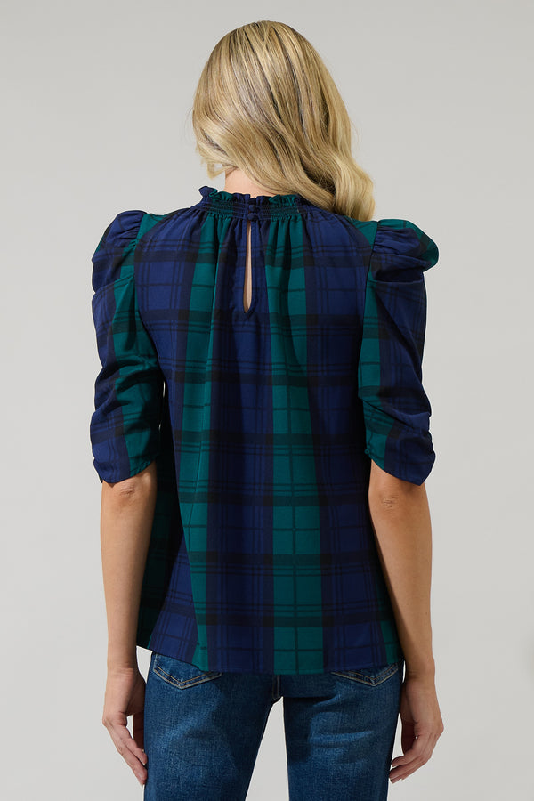 Sugarlips Hudson Plaid Drape Sleeve Top