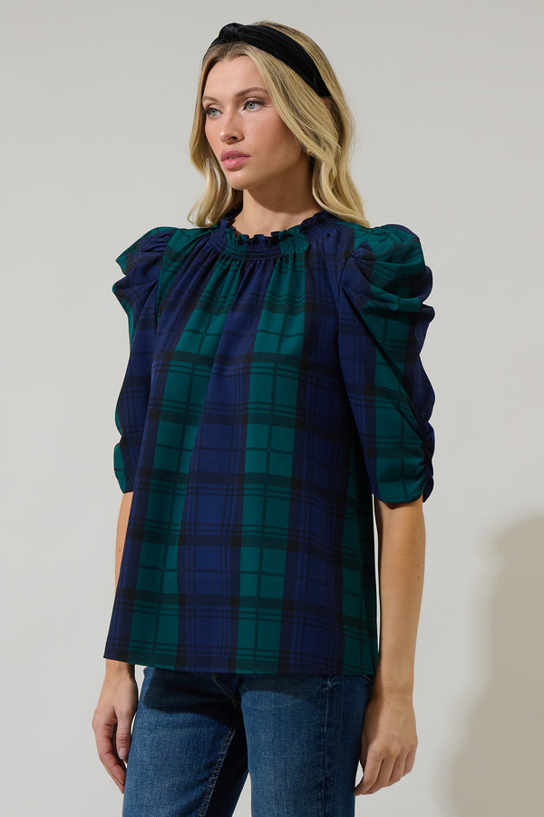 Sugarlips Hudson Plaid Drape Sleeve Top