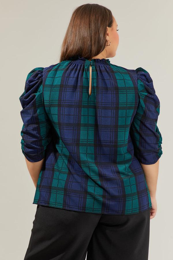 Sugarlips Hudson Plaid Drape Sleeve Top Curve