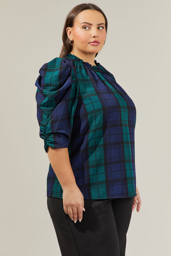 Sugarlips Hudson Plaid Drape Sleeve Top Curve