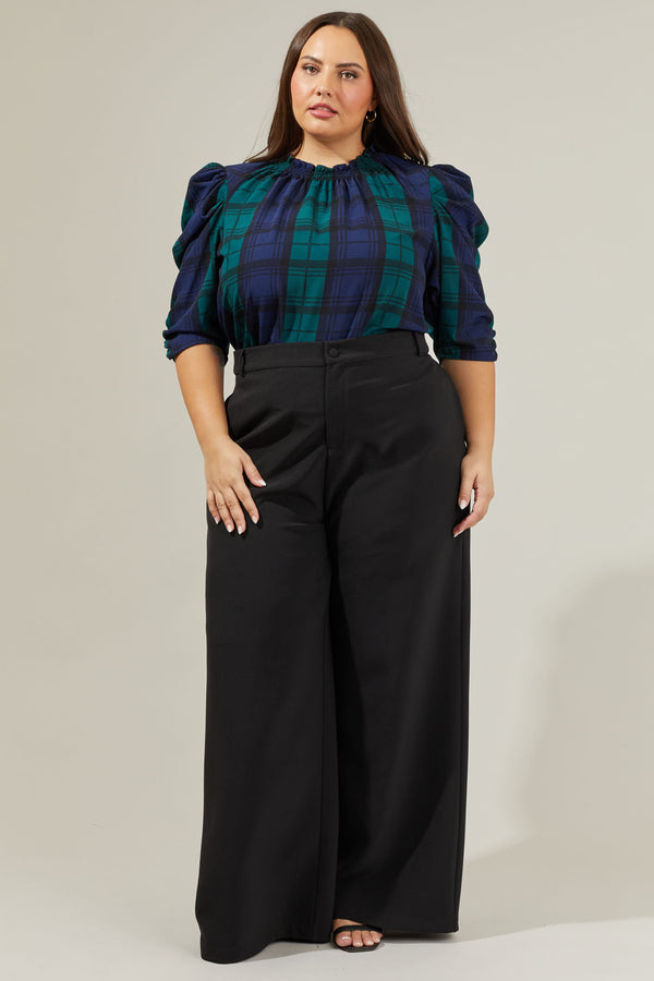 Sugarlips Hudson Plaid Drape Sleeve Top Curve