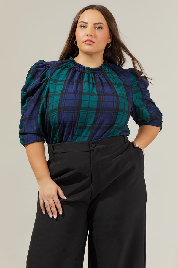 sugarlips Hudson Plaid Drape Sleeve Top Curve