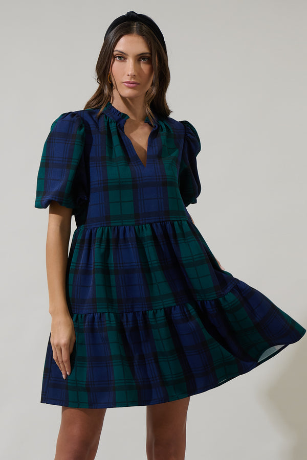 Sugarlips Hudson Plaid Jacey Babydoll Mini Dress