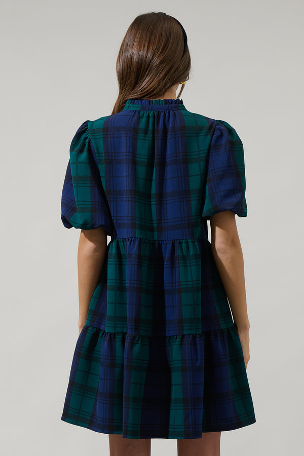 Sugarlips Hudson Plaid Jacey Babydoll Mini Dress