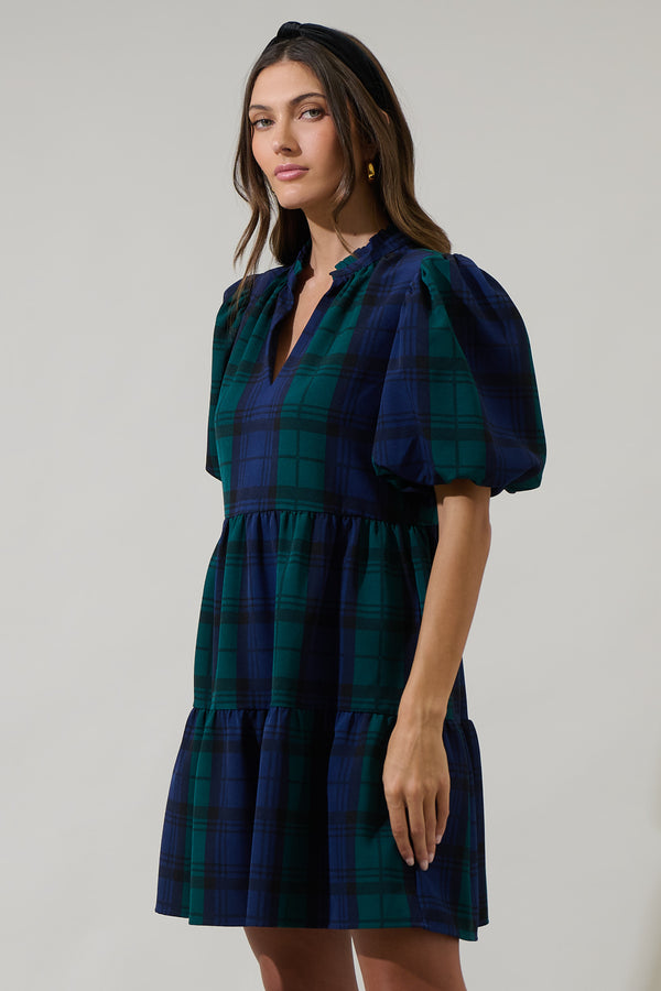 Sugarlips Hudson Plaid Jacey Babydoll Mini Dress
