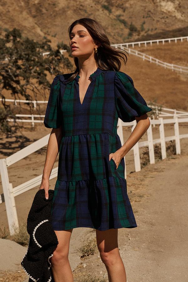 sugarlips Hudson Plaid Jacey Babydoll Mini Dress