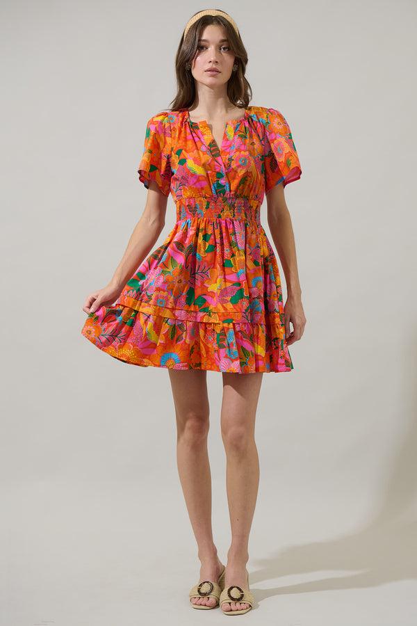 Sugarlips Idalia Floral Miller Split Neck Dress