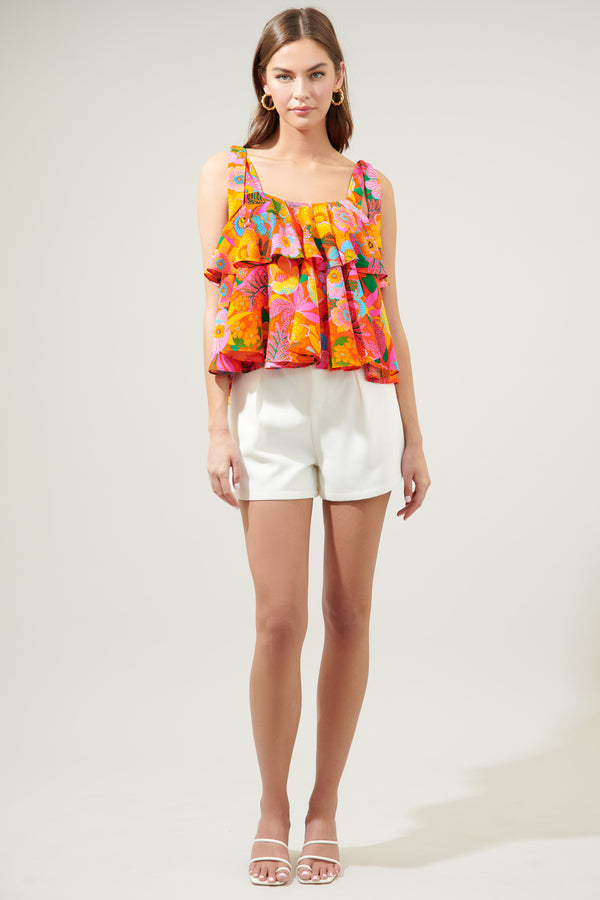 Sugarlips Idalia Floral Sloan Tie Strap Ruffle Top