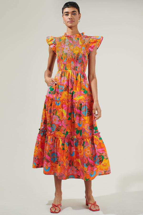 Sugarlips Idalia Floral Smocked Midi Dress
