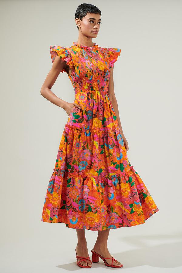 Sugarlips Idalia Floral Smocked Midi Dress