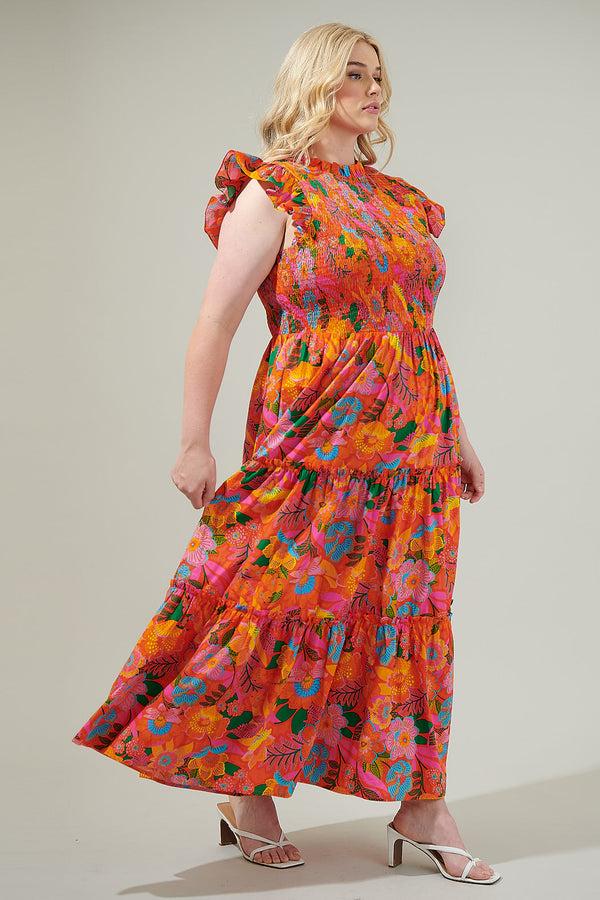 Sugarlips Idalia Floral Smocked Midi Dress Curve