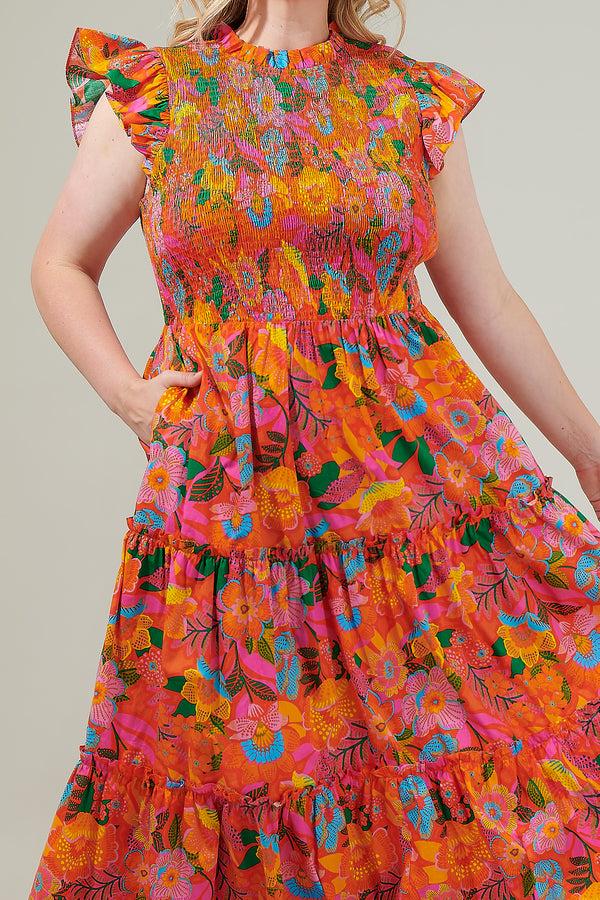 Sugarlips Idalia Floral Smocked Midi Dress Curve