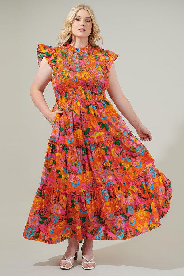 sugarlips Idalia Floral Smocked Midi Dress Curve