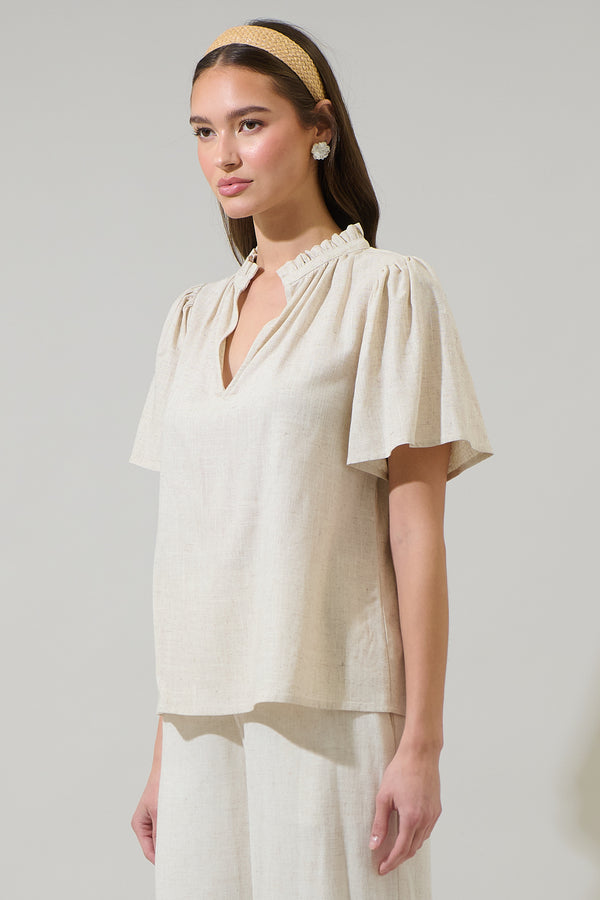 Sugarlips Inaya Linen Split Neck Top