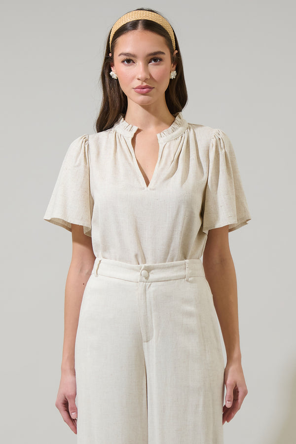 sugarlips Inaya Linen Split Neck Top
