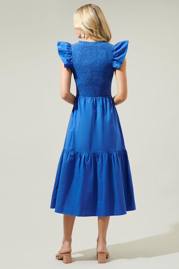 Sugarlips Ingrid Poplin Smocked Tiered Midi Dress