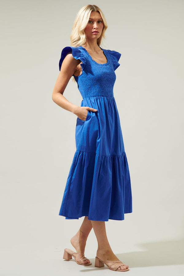 Sugarlips Ingrid Poplin Smocked Tiered Midi Dress