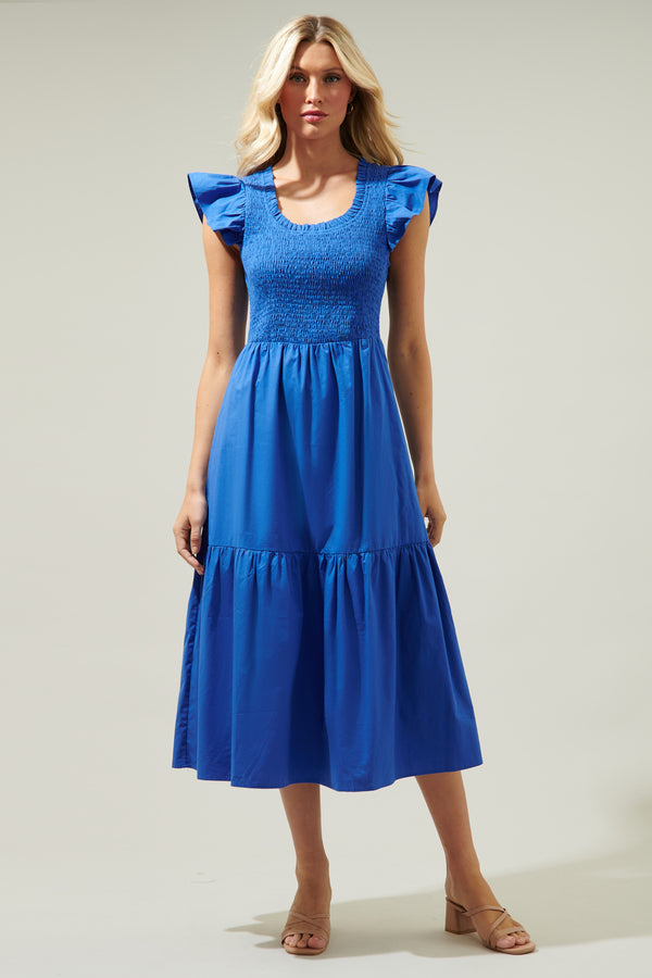 Sugarlips Ingrid Poplin Smocked Tiered Midi Dress