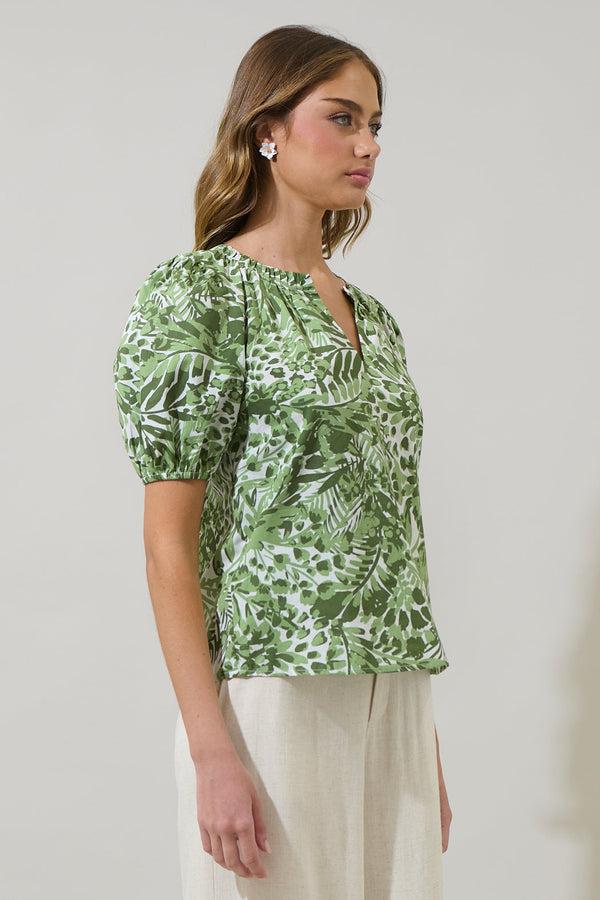 Sugarlips Irenan Leaf Gily Puff Sleeve Top