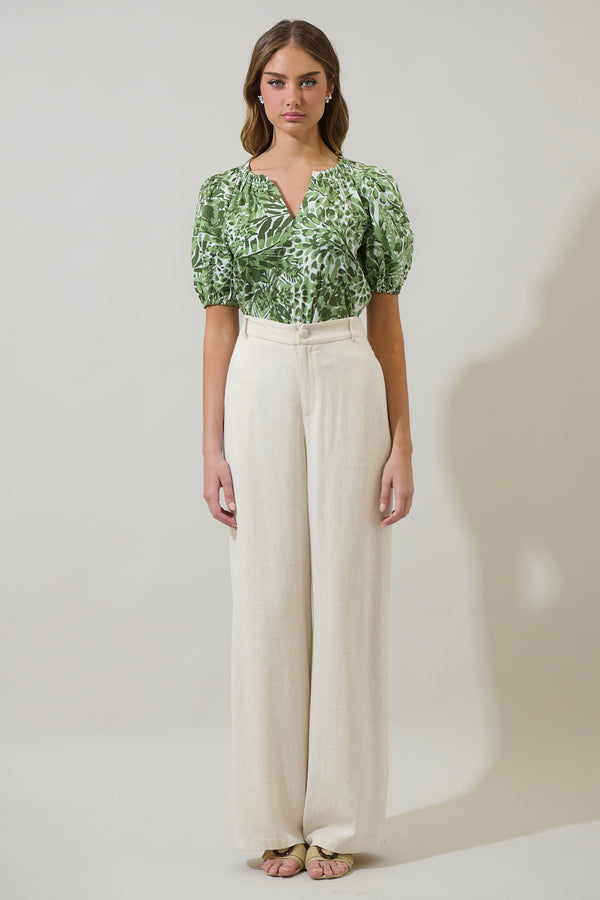 Sugarlips Irenan Leaf Gily Puff Sleeve Top