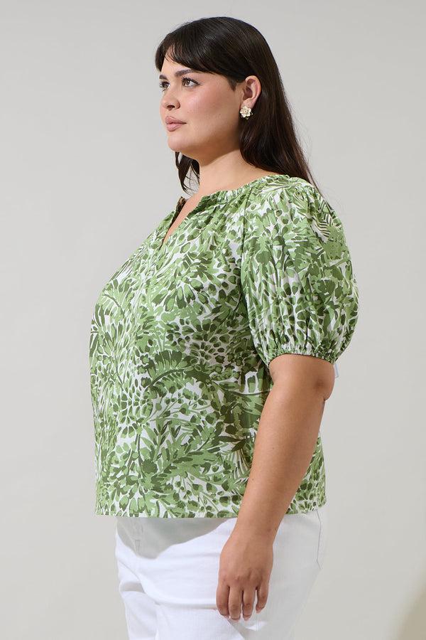 Sugarlips Irenan Leaf Gily Puff Sleeve Top Curve