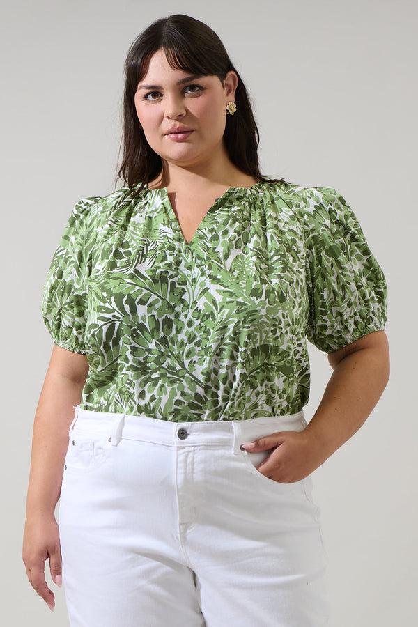 sugarlips Irenan Leaf Gily Puff Sleeve Top Curve