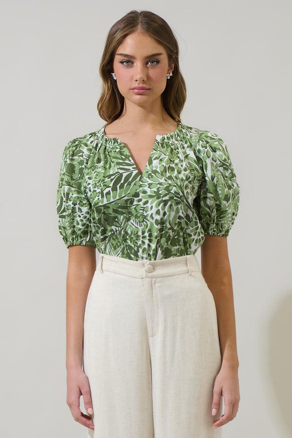 sugarlips Irenan Leaf Gily Puff Sleeve Top