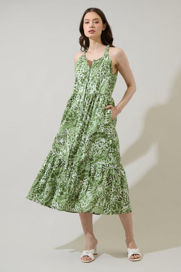 Sugarlips Irenan Leaf Zelie Sleeveless Midi Dress