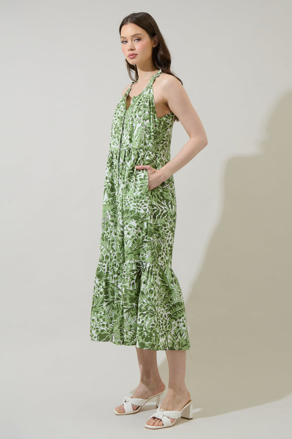 Sugarlips Irenan Leaf Zelie Sleeveless Midi Dress