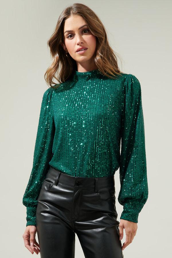 Sugarlips Isabella Sequin Mock Neck Blouse