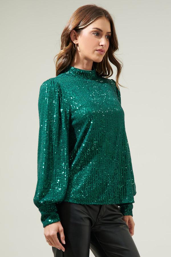 Sugarlips Isabella Sequin Mock Neck Blouse