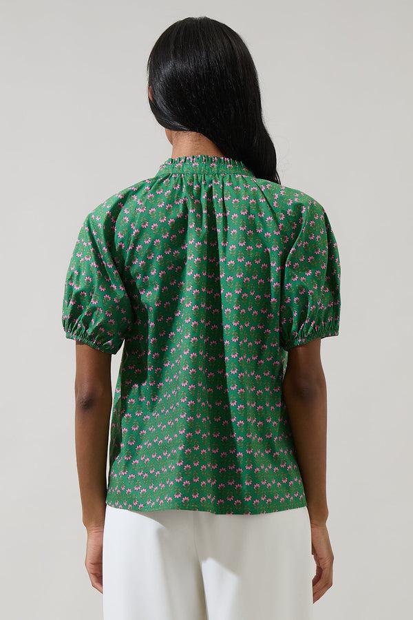 Sugarlips Isha Floral Lena Split Neck Top