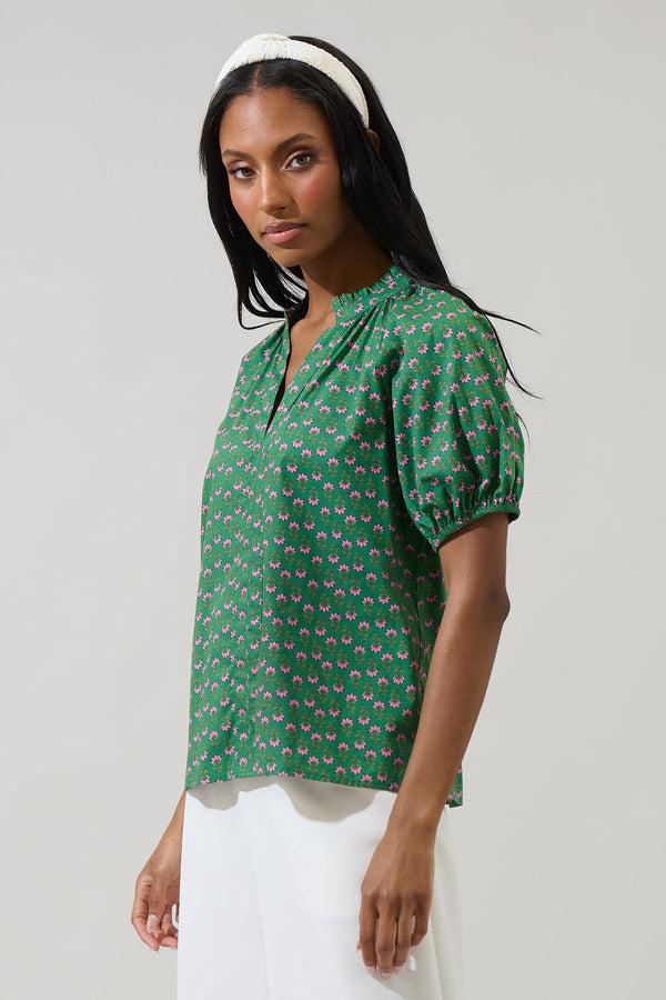 Sugarlips Isha Floral Lena Split Neck Top