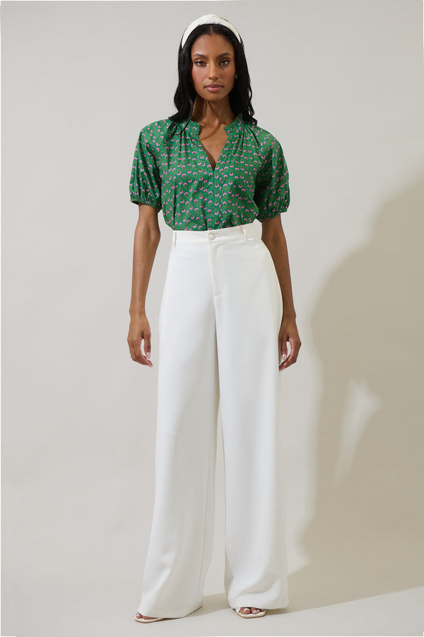 Sugarlips Isha Floral Lena Split Neck Top