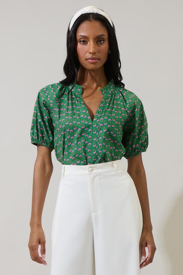 sugarlips Isha Floral Lena Split Neck Top