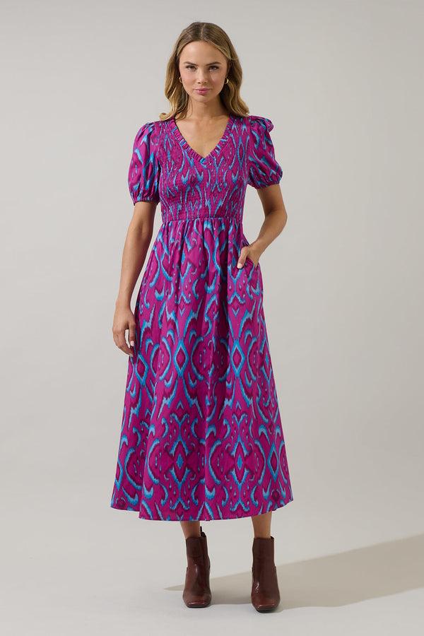 Sugarlips Ivani Abstract Brenty Smocked Midi Dress