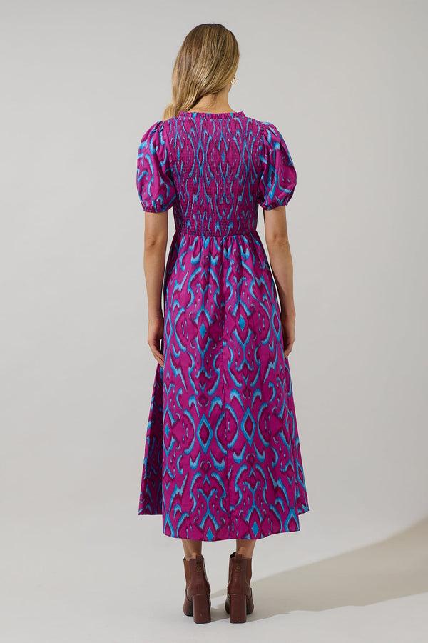 Sugarlips Ivani Abstract Brenty Smocked Midi Dress