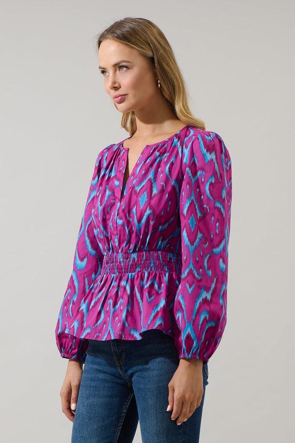 Sugarlips Ivani Abstract Mirana Smocked Top