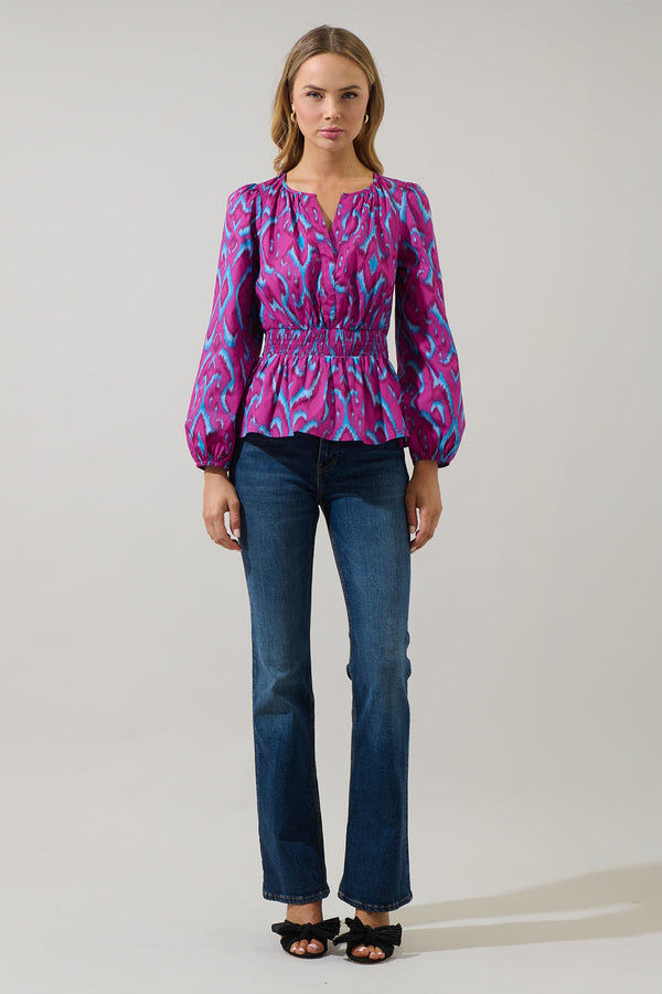 Sugarlips Ivani Abstract Mirana Smocked Top