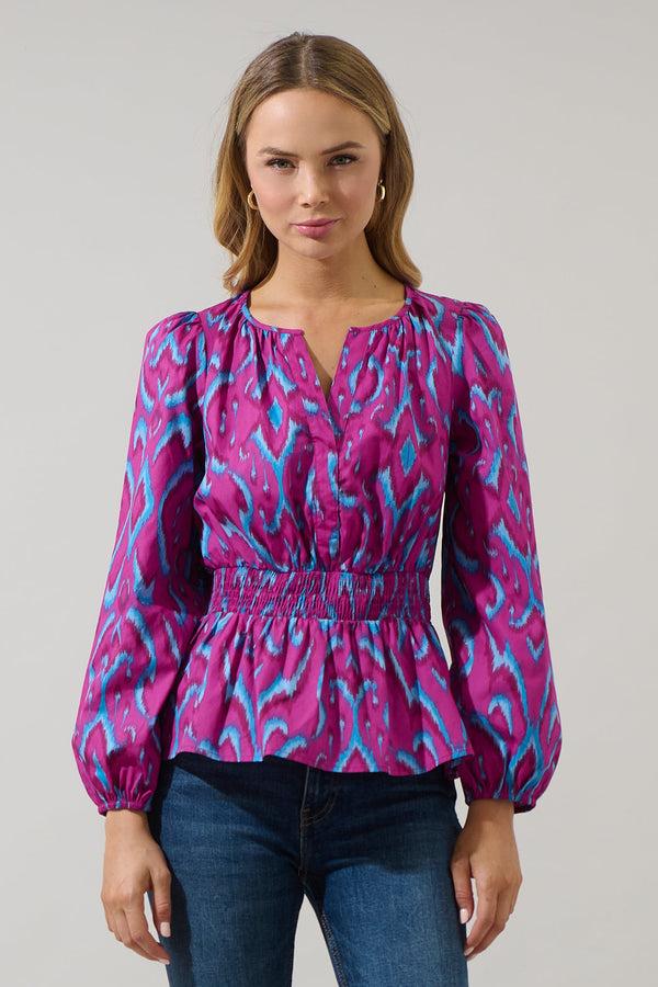 sugarlips Ivani Abstract Mirana Smocked Top