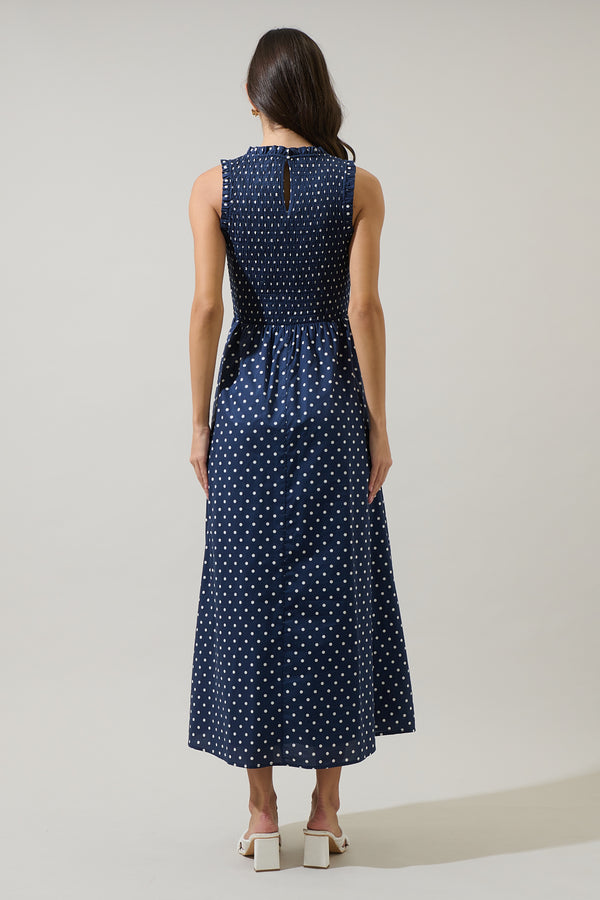 Sugarlips Ivany Polka Dot Cecil Smocked Midi Dress