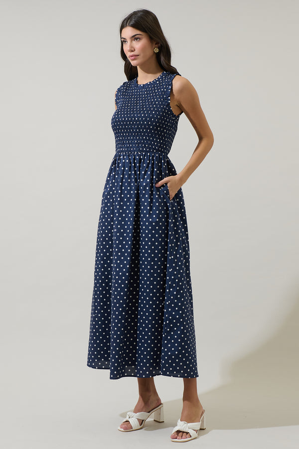 Sugarlips Ivany Polka Dot Cecil Smocked Midi Dress