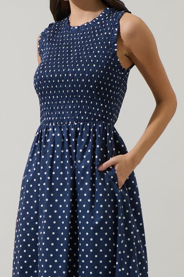 Sugarlips Ivany Polka Dot Cecil Smocked Midi Dress