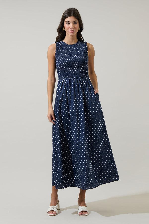 sugarlips Ivany Polka Dot Cecil Smocked Midi Dress