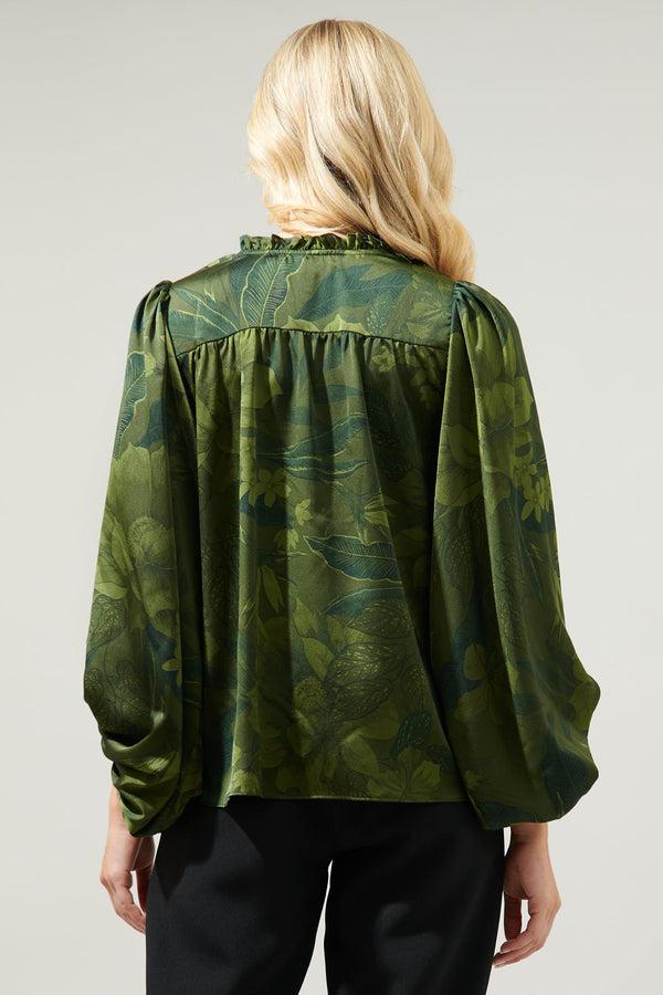 Sugarlips Ivy Tropics Sonora Smocked Satin Blouse