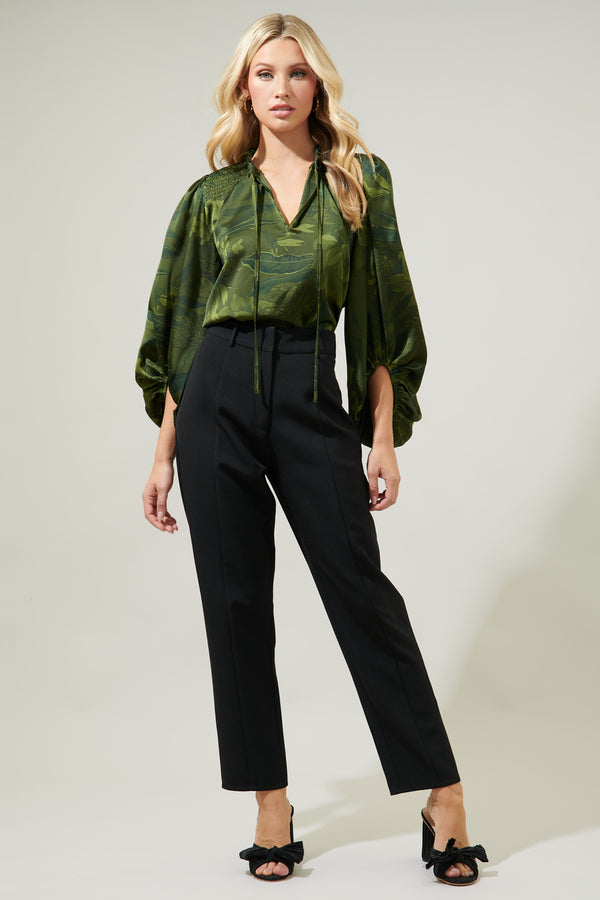 Sugarlips Ivy Tropics Sonora Smocked Satin Blouse