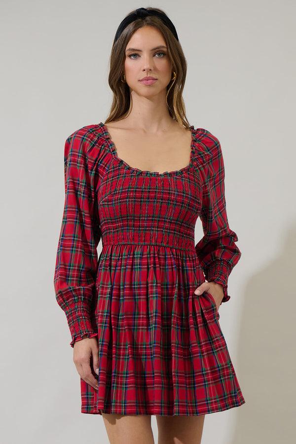 Sugarlips Jace Plaid Kourt Smocked Mini Dress