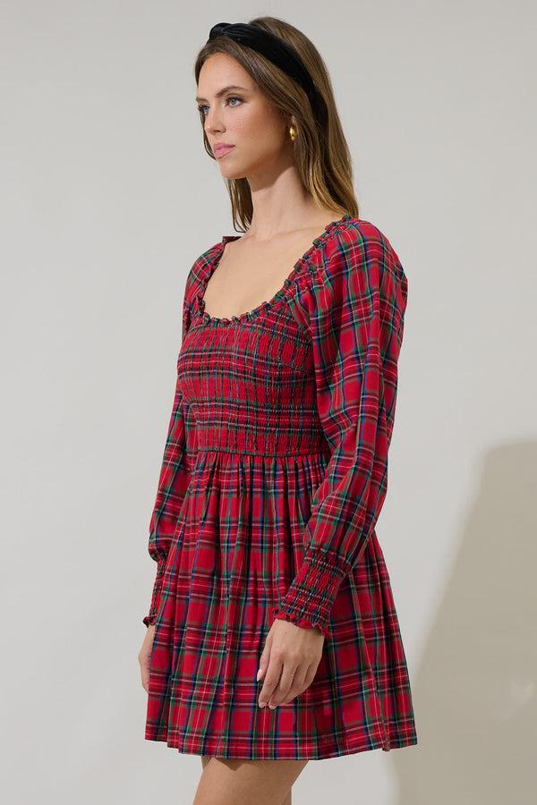 Sugarlips Jace Plaid Kourt Smocked Mini Dress