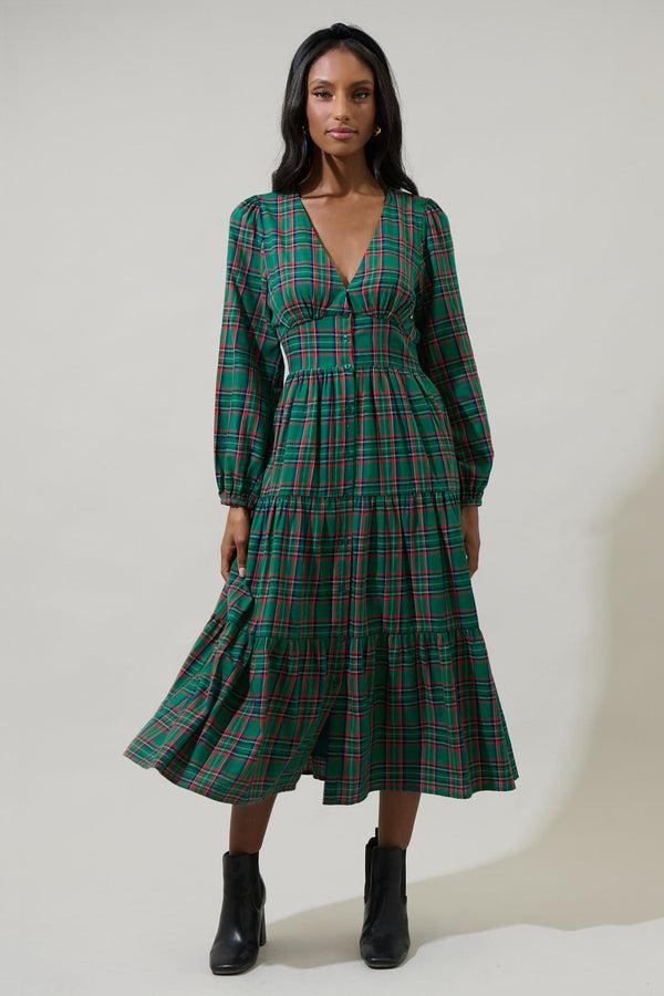 Sugarlips Jace Plaid Shely Button Down Midi Dress