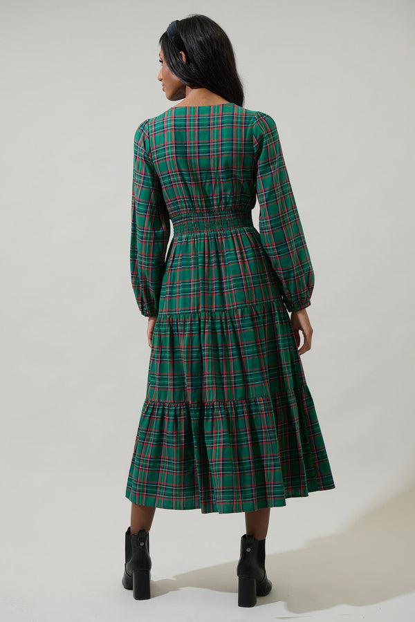 Sugarlips Jace Plaid Shely Button Down Midi Dress